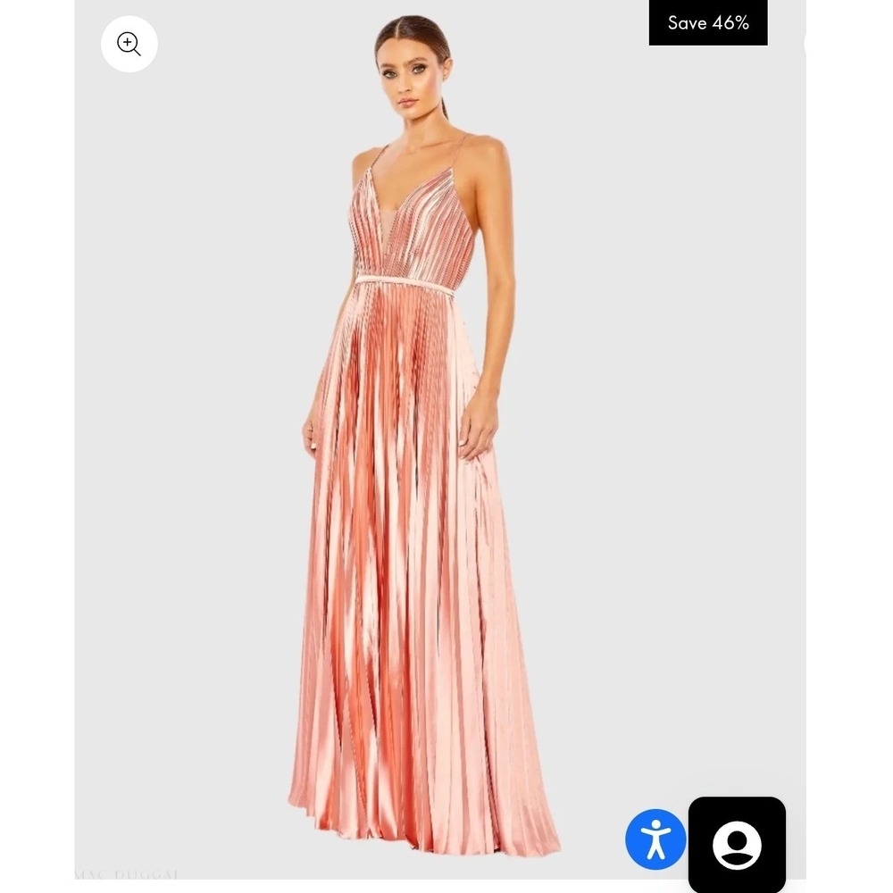 Ieena for Mac Duggal Rose Gold Pleated Metallic V-Neck Gown Dress 49039 Size 2
